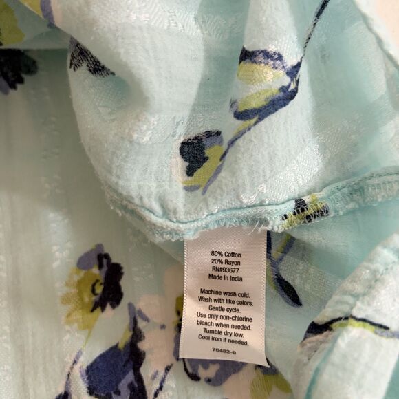 ANA Blouse Women's XXL Blue Floral Striped Sheer Boho Causal Summer Tie Top - Picture 7 of 8